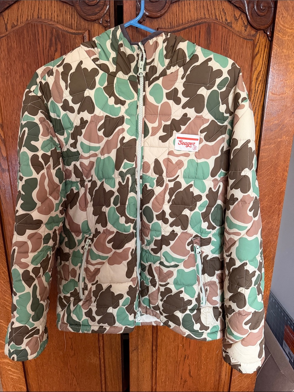 Seager Camouflage Puffer Jacket - Green/Brown with internal clay disk pocket